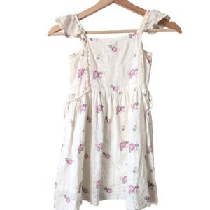 LALI Kids Dress Floral Cotton Button Front Ruffle Sleeve White Purple Girls 5 5Y